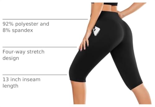 High Waisted Leggings for Women - Full & Knee Length with Pockets, Large-X-Large Black