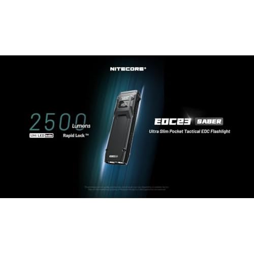 Nitecore EDC23 - EDC23 Saber Ultra Slim Pocket EDC Flashlight -2500 Lumens W/Eco-Sensa USB C Charging Cable