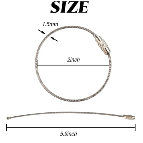 60Pcs Stainless Steel Wire Keychains with Twist Barrel Loops - Heavy Duty Luggage Tags & Key Rings