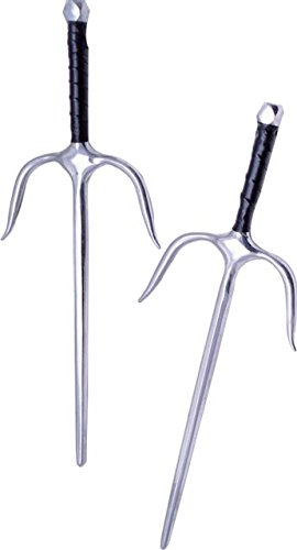 Martial Arts Training Sais - Stainless Steel Blades, Wrapped Handle, 19.5 Inch, Silver - Pack of 2