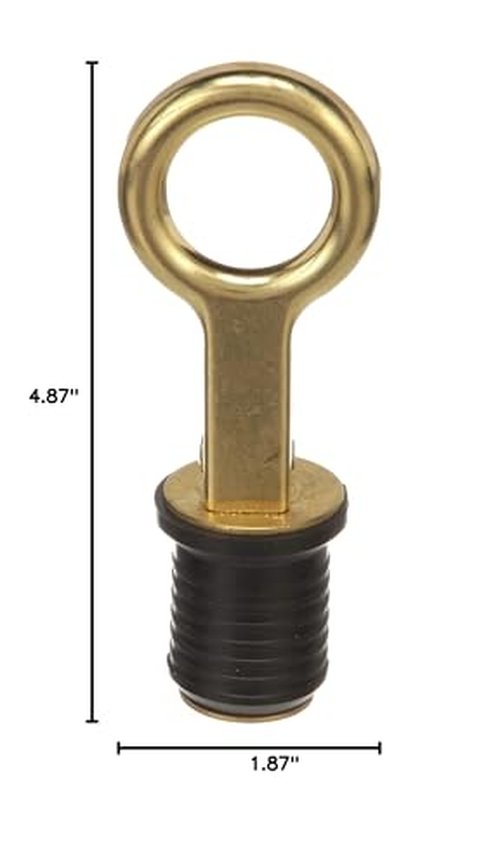 Attwood 7524A7 Snap-Handle Drain Plug, For 1-Inch-Diameter Drains, Locks in Place, Brass Handle, Rubber Plug