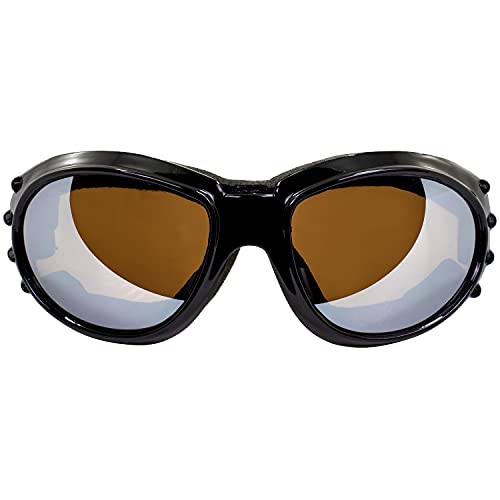 Motorcycle Padded Airsoft Goggles with Mirror Lens for Day & Night Riding - Black & Red Eagle Style, 2 Pairs