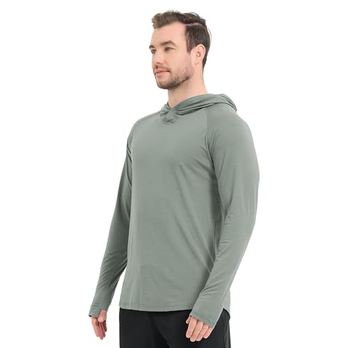 Men's Ultra Soft Bamboo Viscose Hoodie Shirt with Curved Hem - Regular Large Sage Slate