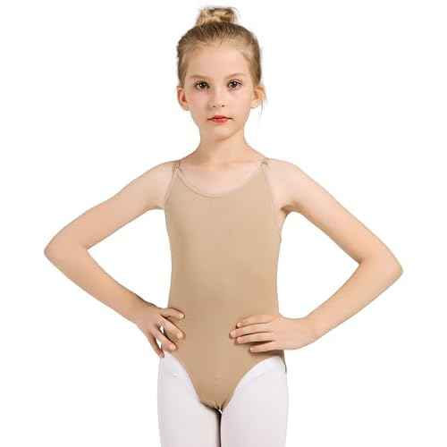 DANSHOW Women and Girls Nude Seamless Camisole Undergarment Leotard with Transition Straps