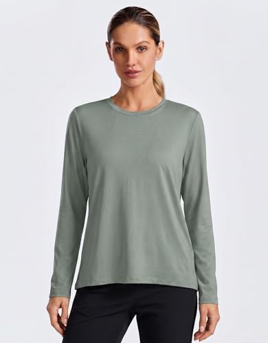 PINSPARK Women's Workout Tops UPF 50+ Loose Long Sleeve Athletic Shirt - Medium Sage Grey