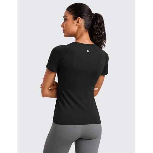 CRZ YOGA Seamless Workout Tops for Women Short Sleeve Athletic Tees Breathable Gym Running Yoga Shirts
