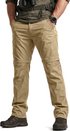 Men's Convertible Cargo Tactical Pants - Water Resistant Outdoor Hiking, Zip Off, Lightweight Stretch, 36W x 32L - Runyon Dune Khaki