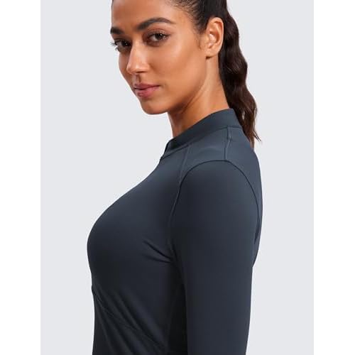 CRZ YOGA Women's Long Sleeve Crop Top Quick Dry Cropped Workout Shirts Half Quarter Zip Pullover Running Athletic Fall Shirt