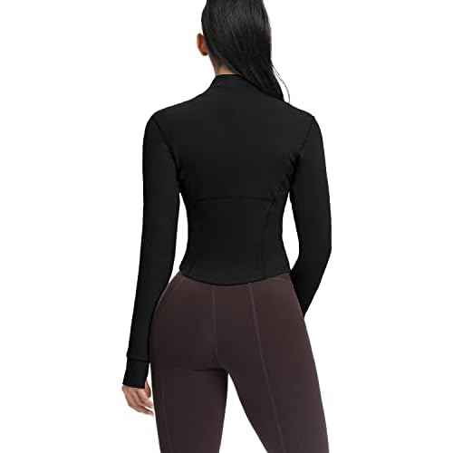 AVGO Women's Cropped Running Workout Jackets Zip Slim Fit Athletic Tops with Thumb Holes
