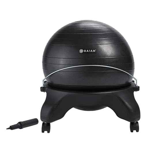 Gaiam Classic Backless Balance Ball Chair ? Exercise Stability Yoga Ball Premium Ergonomic Chair for Home and Office Desk with Air Pump, Exercise Guide and Satisfaction Guarantee, Charcoal