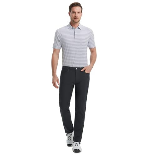 Men's Golf Pants Lightweight Moisture-Wicking Stretch Flat Front Casual Dress Pants - Black 34W x 32L