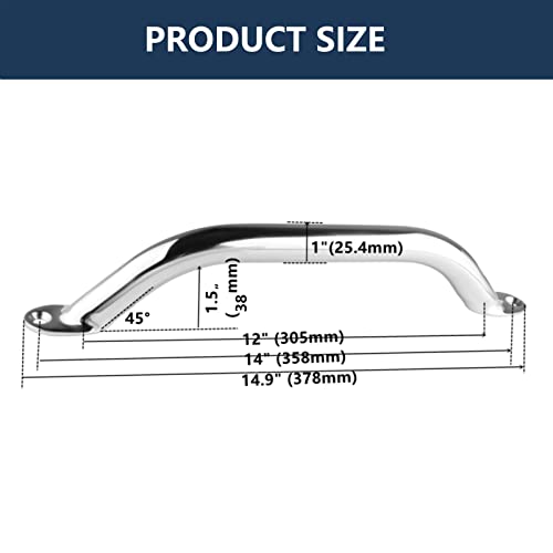 Marine Grade Stainless Steel Boat Handrail - 14.9 Inch Polished Grab Handle