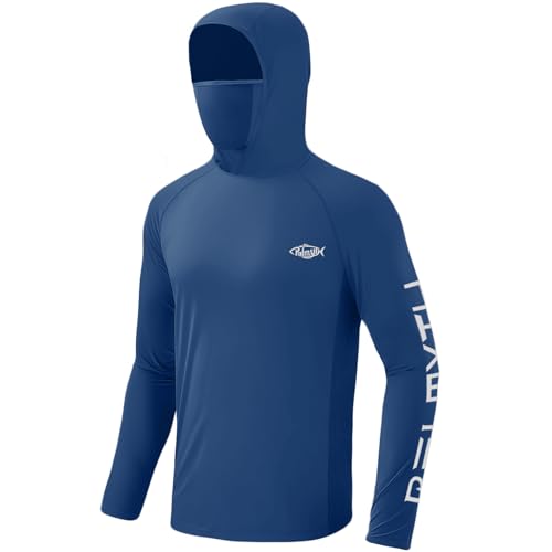 Men's UPF 50+ Long Sleeve Fishing Hoodie Shirt with Neck Gaiter - 3X-Large Navy Tarpon Sketch