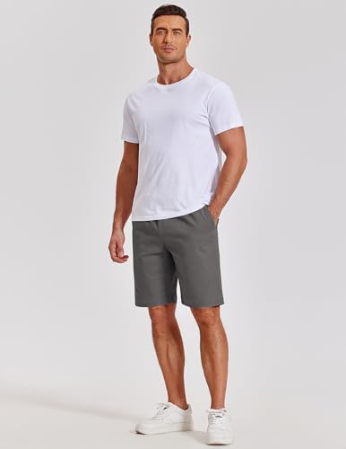 Men's Casual Shorts Cotton Elastic Waist Drawstring Beach Shorts - Medium Dark Grey