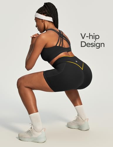 Medium Black Butt Lifting Biker Shorts Women Tummy Control Pockets High Waist Yoga Workout