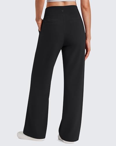 Petite Wide Leg Yoga Dress Pants for Women - Black, Size Medium, G4Free