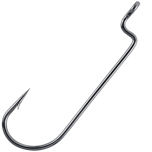 Dr.Fish 100 Pack Round Bend Worm Hooks - Freshwater Bass Fishing, EWG, Carolina & Texas Rig
