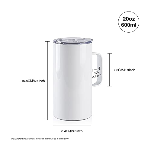 20 OZ Sublimation Tumblers with Handle - 4 Pack Stainless Steel Mugs - White