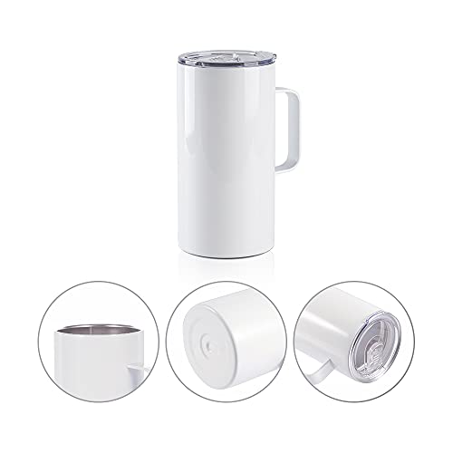 20 OZ Sublimation Tumblers with Handle - 4 Pack Stainless Steel Mugs - White