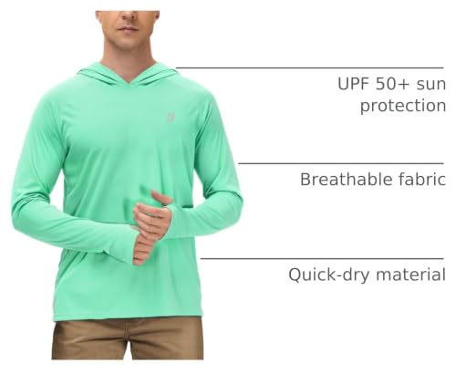 Men's UPF 50+ Sun Hoodie for Fishing Hiking Running - Long Sleeve UV Protection Shirt
