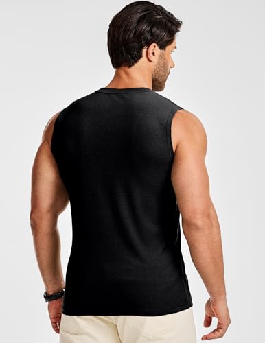 Men's Sleeveless Ribbed Tank Top Large Black Workout Muscle Fit Gym T-Shirt