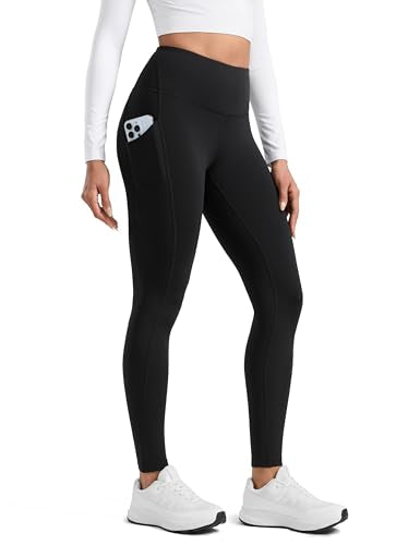 CRZ YOGA Fleece Lined Leggings with Pockets - Small, Black, 28 Inch