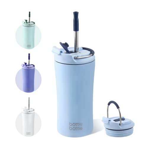 Insulated Coffee Tumbler 12oz with Blue Dual-Use Lid & Straw