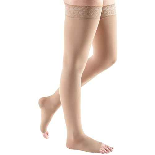 mediven for Women Comfort Thigh High 15-20 mmHg Compression Stockings, Open Toe w/ Lace Silicone Top Band