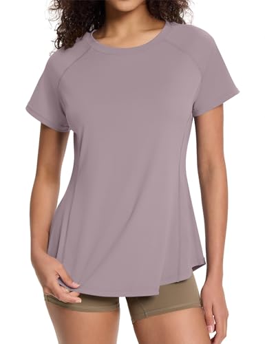 Loovoo Loose Fit Breathable Workout Top for Women - Purple Gray, XL
