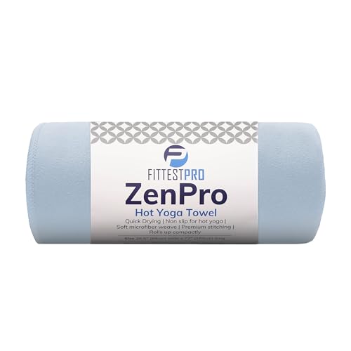 Light Blue Non-Slip Hot Yoga Towel 72x26.5 Inches for Bikram Pilates & Yoga Mats