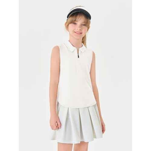 Haloumoning Girls Athletic Sleeveless Golf Polo Shirts Kids Quarter Zip Quick Dry Workout Tank Tops 5-14 Years