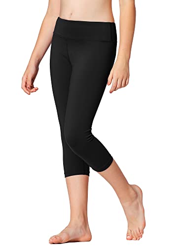 Kids Girls Leggings with Hidden Pocket - Dance Yoga Athletic Pants 10-11 Years / A4 Capri Black