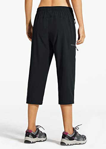 Libin Women's Black Cropped Cargo Hiking Capris Pants - Large