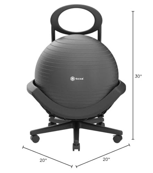 Gaiam Ultimate Balance Ball Chair - Premium Exercise Stability Yoga Ball Ergonomic Chair for Home and Office Desk with Reinforced Base, Air Pump, Exercise Guide, Black