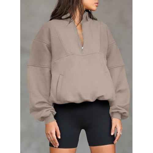 BLENCOT Women Half Zip Oversized Sweatshirts Long Sleeve Fleece Trendy Cropped Pullover Workout Warm Tops With Pockets S-2XL