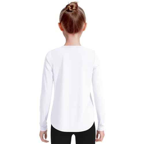 JOCMIC Girls Long Sleeve Shirts Kids Athletic Quick Dry Basic Tees for Gym Yoga Fall Tops UPF 50+ Sun Shirts