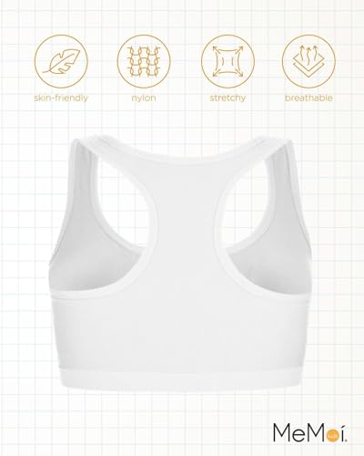 Girls Sports Bra 2-Pack - White L-14 Removable Pads Teen Training Bras