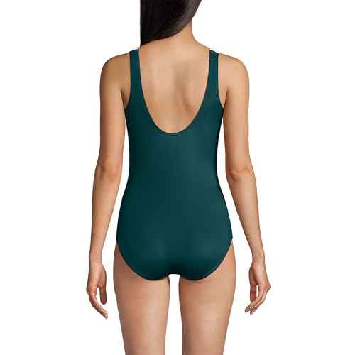 Lands' End Womens Chlorine Resistant Tugless Tank Soft Cup One Piece Swimsuit Deep Balsam Floral Placement Long Torso 4