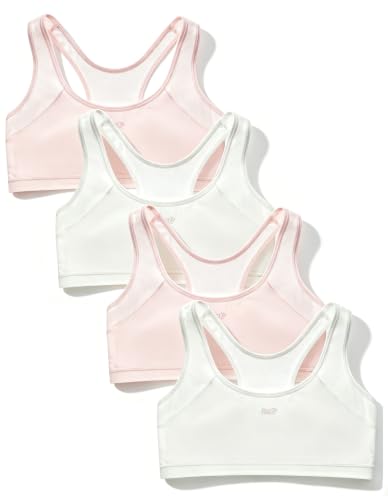 Girls Seamless Cotton Training Bras with Sewn Padding 8-14 Years White Pink 10-12