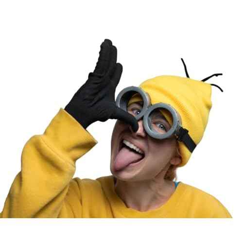 Happy Hippo Adult Costume Set, Yellow Beanie Hat, Black Gloves and Silver Goggles, Unisex
