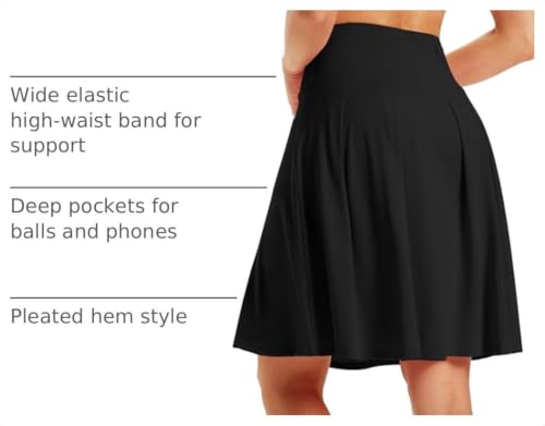 ZUTY 22-Inch Knee Length Golf Skort for Women with Pockets High Waist Tummy Control Black Large