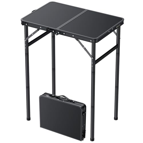 Portable Folding Camping Table with MDF Desktop and Black Finish - Adjustable Height