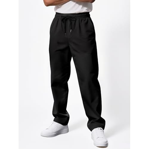 Comdecevis Mens Casual Pants Drawstring Elastic Waist Joggers Sweatpants with Pockets Straight Leg Cargo Pants