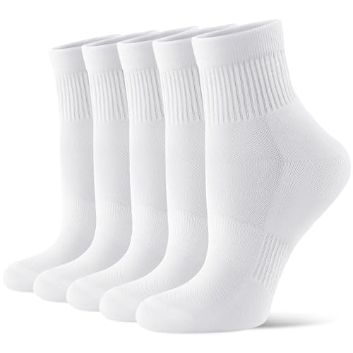 CS CELERSPORT Medium White 5 Pairs Mini Crew Ankle Socks for Women & Men