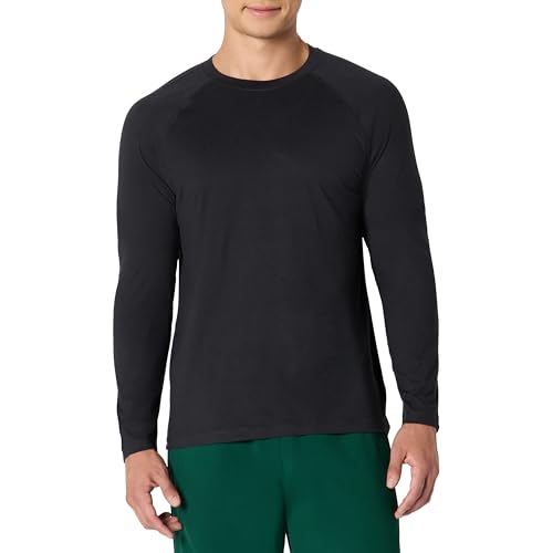 Men's Athletic Performance Long Sleeve Workout Shirt - Moisture Wicking, 4-Way Stretch, Medium Space Dye Black