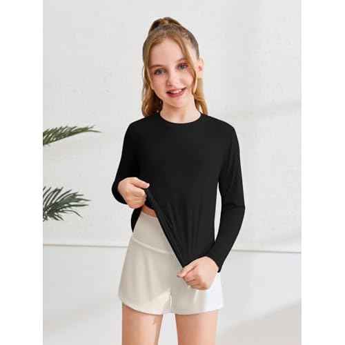 Haloumoning Girls Athletic Shirts Kids Long Sleeve Workout Tops Split Back Quick Dry T-Shirt 5-14Y
