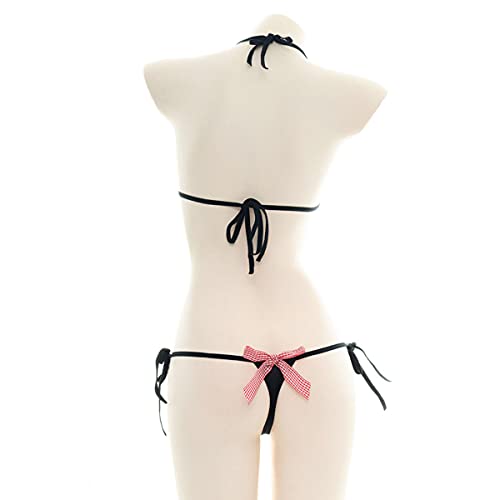 Women's Micro Tanning Bikini Set - Black Bowknot, One Size, Cute Anime Lingerie