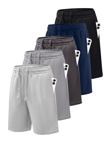 Rupy Boys' Athletic Quick Dry Soccer Basketball Shorts with Pockets - X-Small, Black & Navy Blue