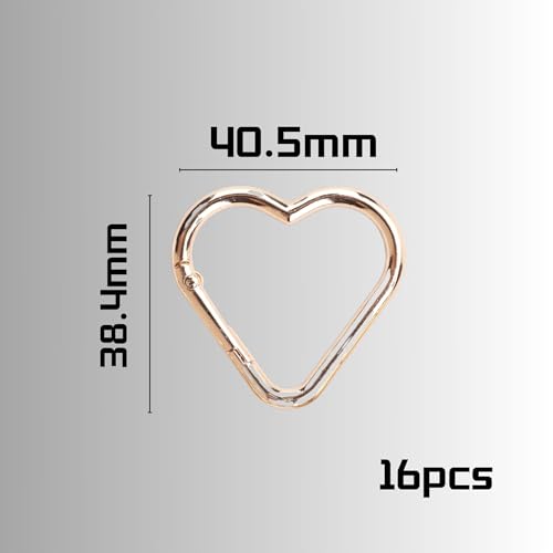 16-Pack Gold Heart Carabiner Clips, Cute Keychain Accessories for Backpacks & Hiking Gear, Aluminum Alloy Spring Snap Hook(Lightweight, Bulk Value Set)