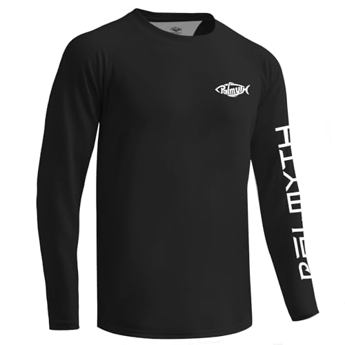 Palmyth Men's Long Sleeve Sun Protection Fishing Shirt UPF 50+ Rash Guard Black Bigfoot Boat XL